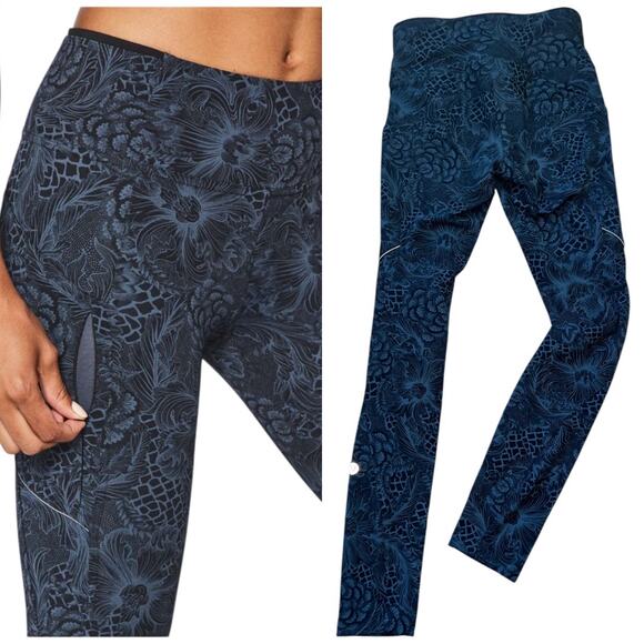 NWOT Rare Lululemon Run On Tight 25" Multi Pocket Nouveau Mach Blue Black Size 2 - Picture 1 of 15